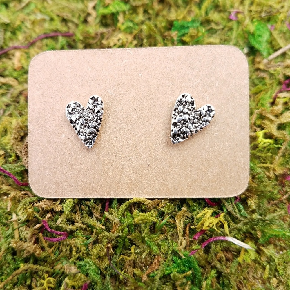 Adorable Silver Heart Stud Earrings